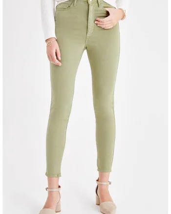 Pantaloni skinny din amestec de modal cu talie inalta, Verde fistic