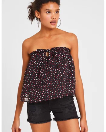Bluza vaporoasa fara maneci cu buline, Negru/Negru stins