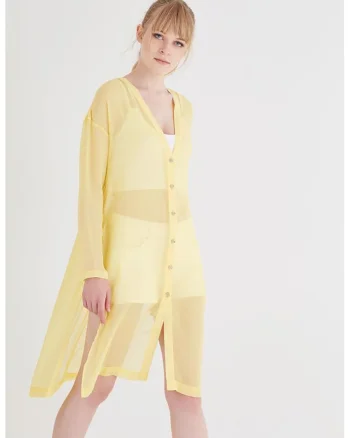 Cardigan semitransparent cu slituri laterale, Galben deschis