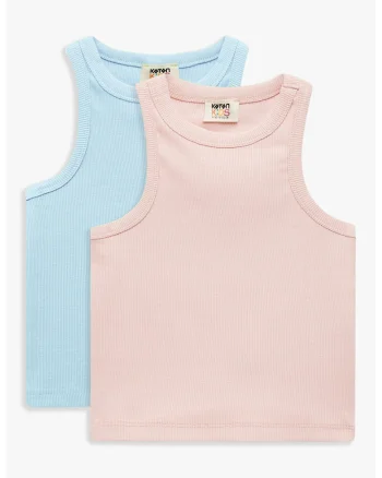 Set de top-uri cu model uni - 2 piese, Albastru deschis/Roz prafuit