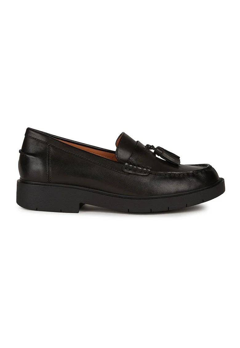 Pantofi loafer de piele cu franjuri, Negru