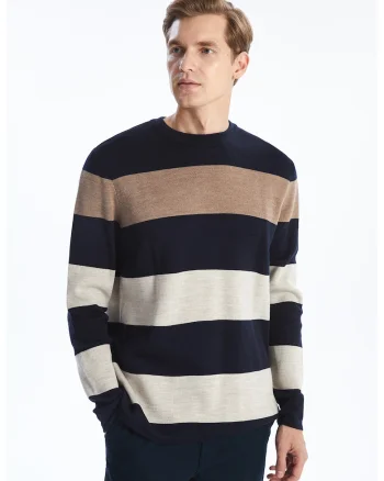 Pulover regular fit din bumbac, Albastru ultramarin/Maro deschis