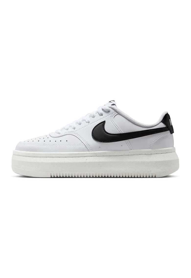 Pantofi sport Court Vision Alta din piele si piele ecologica, Alb/Negru/Alb optic