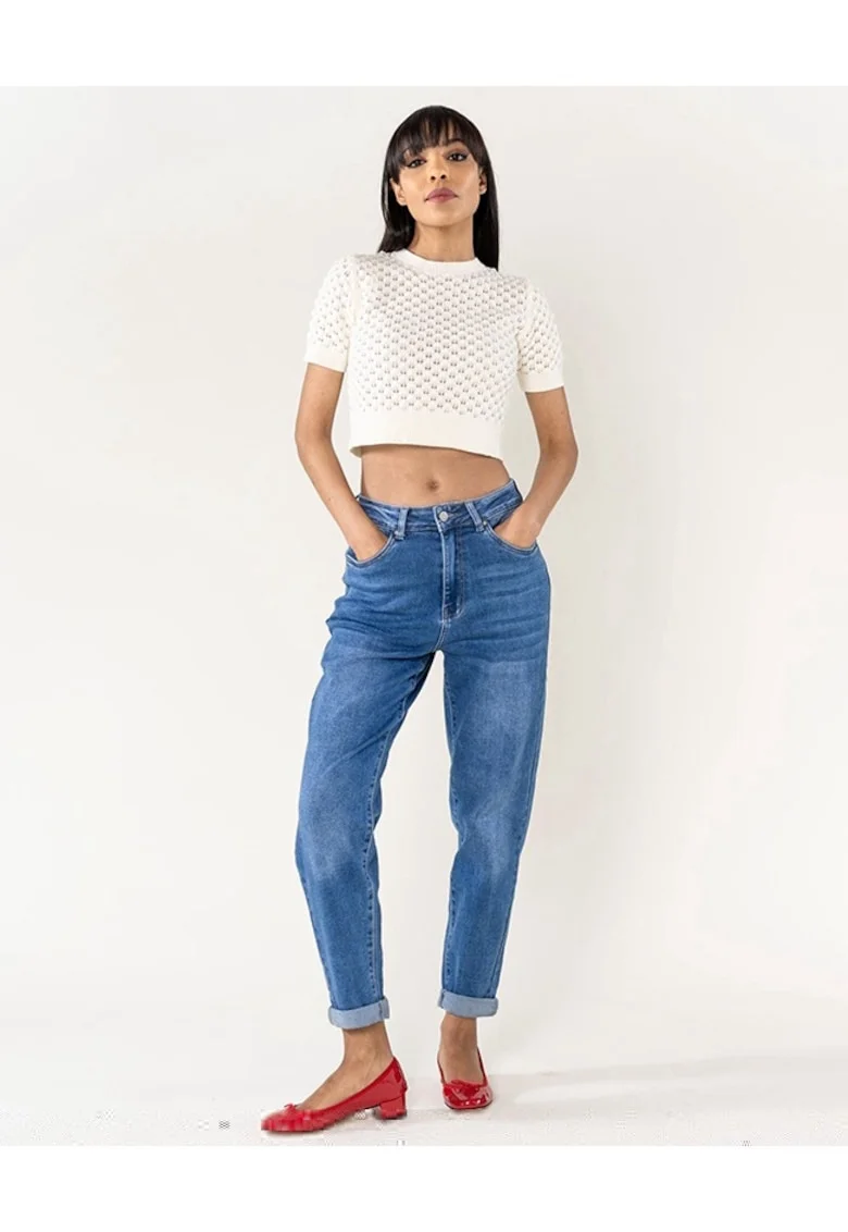 Blugi dama Mom Fit, albastru, Cod P505-52 203, Albastru inchis