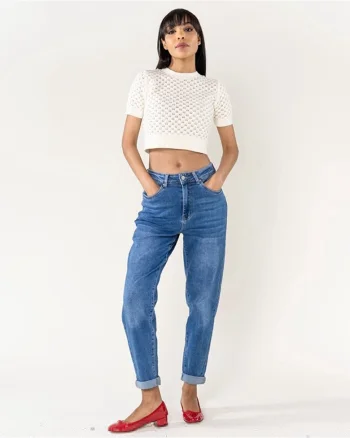 Blugi dama Mom Fit, albastru, Cod P505-52 203, Albastru inchis