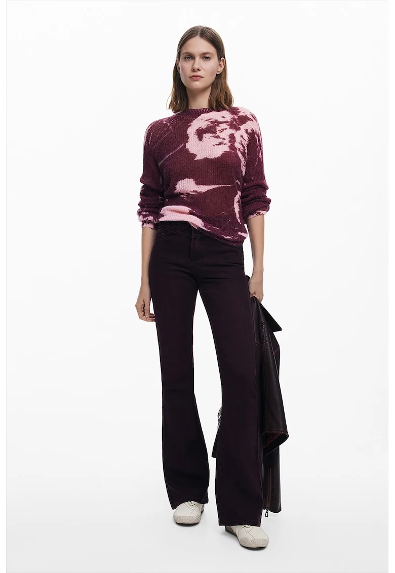 Pulover din amestec de lana cu model abstract, Roz/Violet pruna