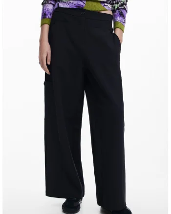 Pantaloni drepti cu talie medie, Negru