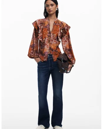 Bluza cu nasturi si imprimeu paisley, Maro cognac/Maro deschis