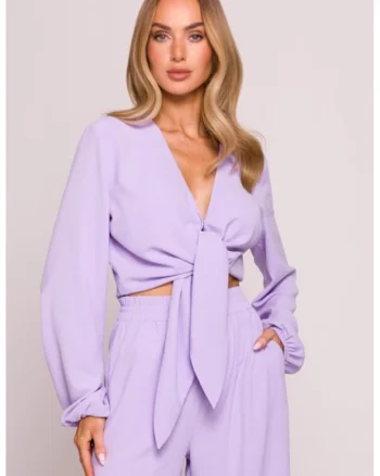 Bluza scurta cu maneci lungi bufante,  Lila