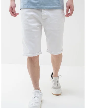Bermude din denim cu talie medie, Alb