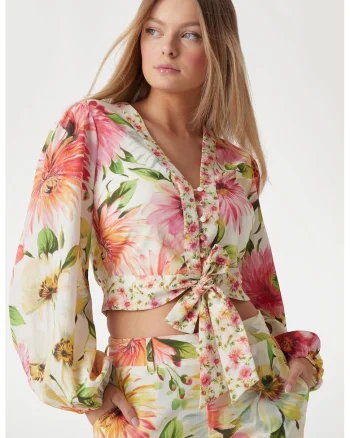 Camasa crop cu model floral, Multicolor