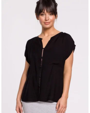 Bluza cu maneci scurte, cu nasturi,  Negru