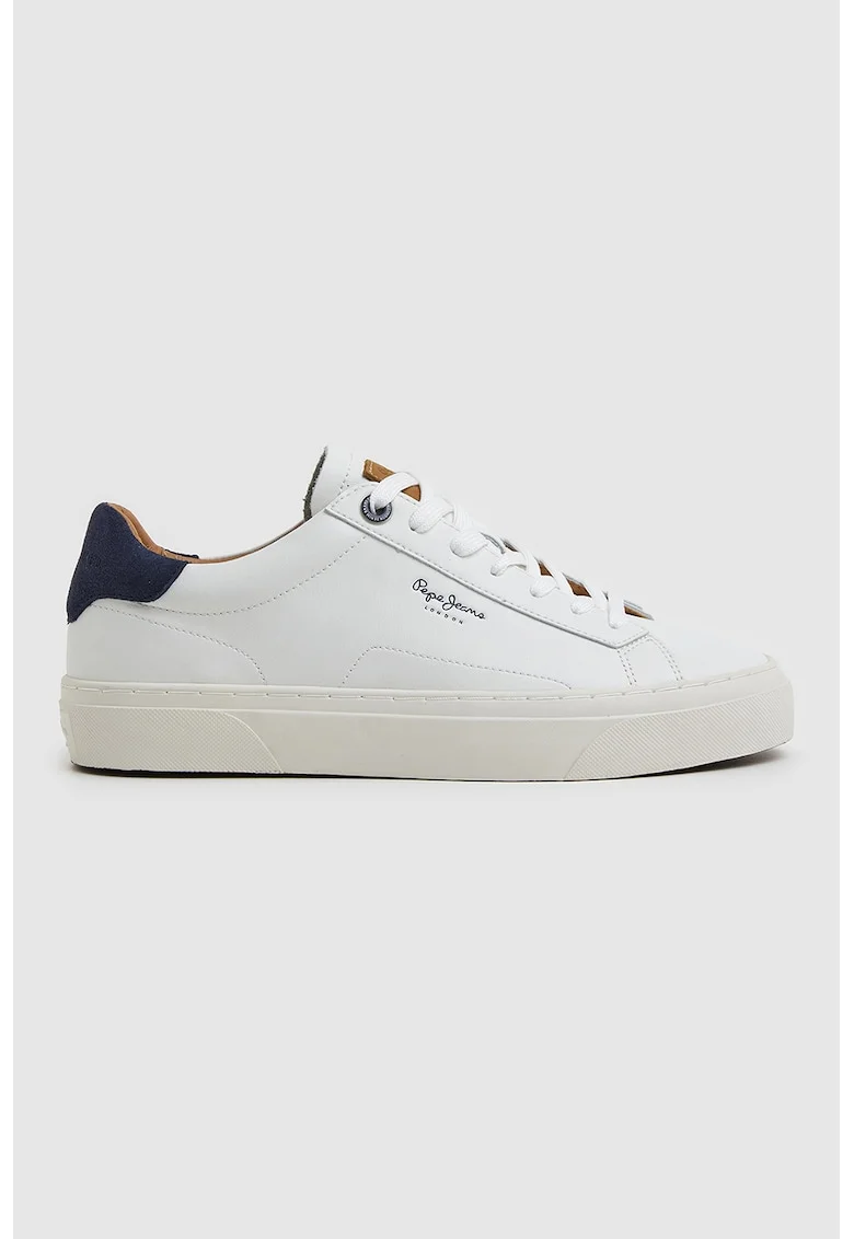 Pantofi sport de piele cu garnituri de piele intoarsa si ecologica, Alb