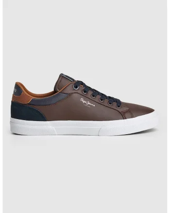 Pantofi sport cu insertii de piele intoarsa, Maro inchis