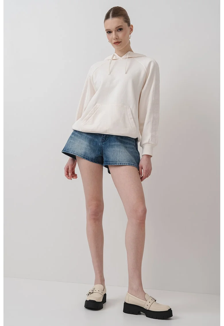 Hanorac din bumbac cu maneci raglan, Crem