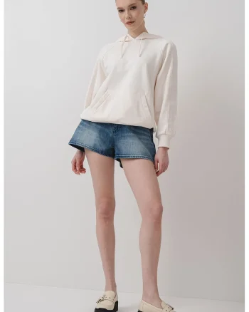 Hanorac din bumbac cu maneci raglan, Crem