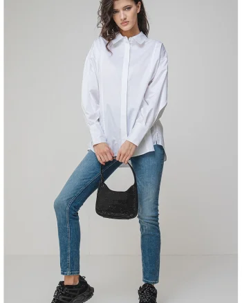 Camasa relaxed fit cu inchidere ascunsa, Alb