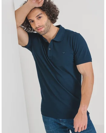 Tricou polo de bumbac cu logo brodat mic, Albastru ultramarin