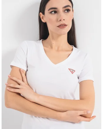 Tricou slim fit cu decolteu in V, Alb