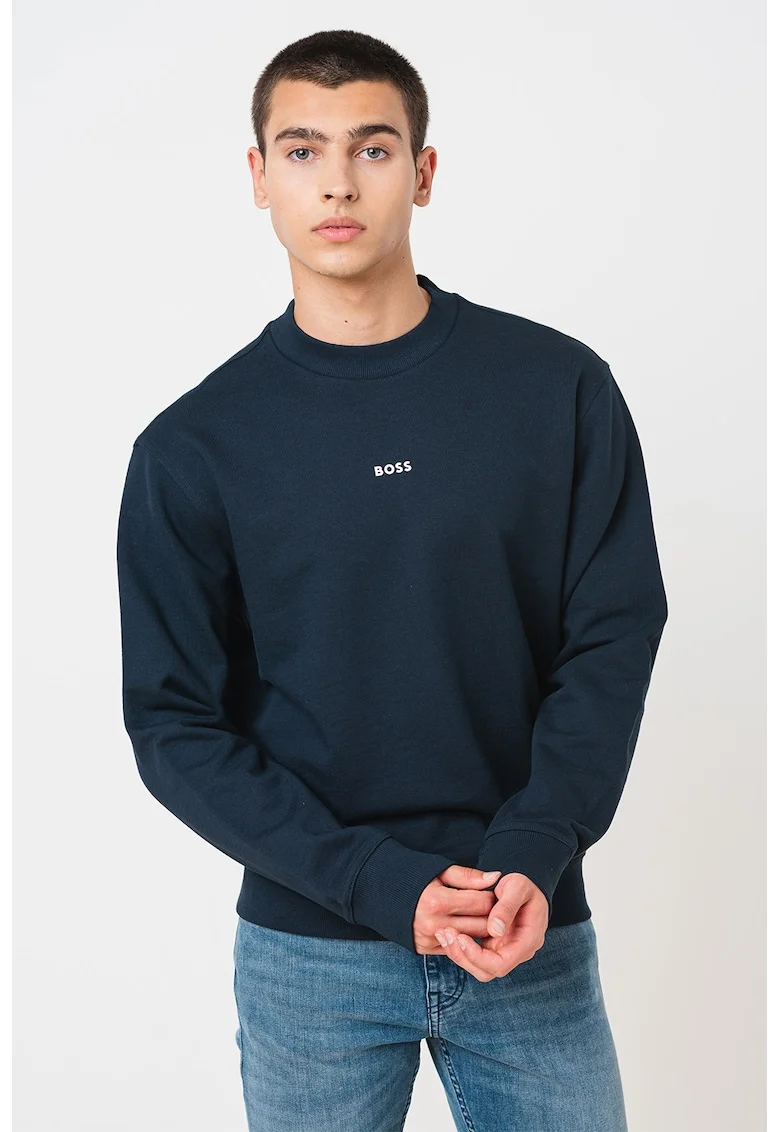 Bluza de trening cu croiala lejera WeSmallCrew, Alb/Bleumarin