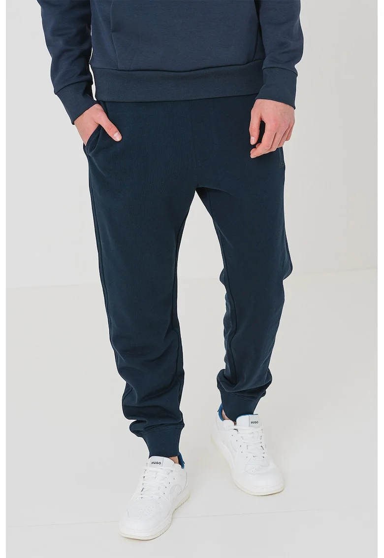 Pantaloni de trening cu croiala conica si snur, Bleumarin