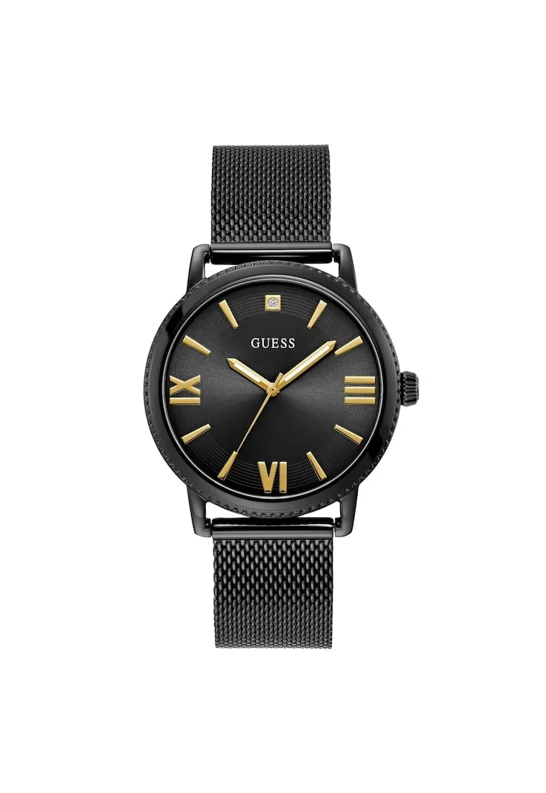 Ceas barbatesc  42 mm, curea din otel, negru, mecanism quartz, rezistenta la apa 5 ATM