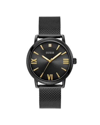 Ceas barbatesc  42 mm, curea din otel, negru, mecanism quartz, rezistenta la apa 5 ATM