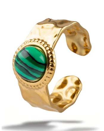 Inel cu piatra placat cu aur de 18K, Auriu/Verde aquamarin