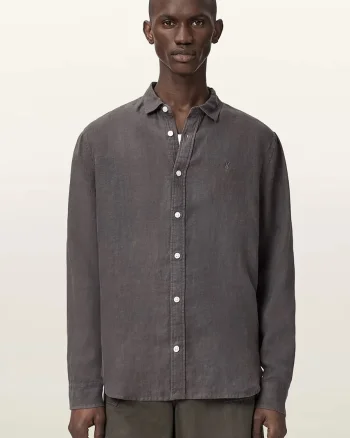 AllSaints cămașă pentru bărbați, din in LOOM
