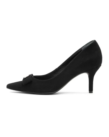 Pantofi din piele intoarsa cu varf ascutit si logo metalic, Negru