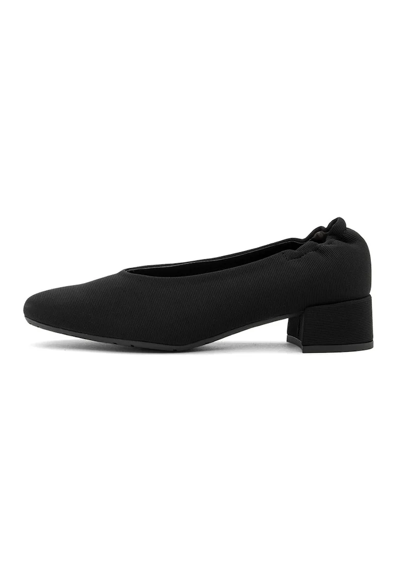 Pantofi din material textil cu toc masiv si striatii, Negru
