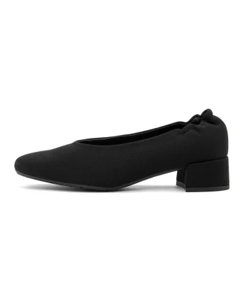Pantofi din material textil cu toc masiv si striatii, Negru