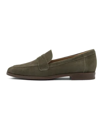 Pantofi loafer uni de piele intoarsa, Kaki inchis