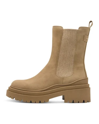 Ghete de piele ecologica cu insertii textile, Maro camel