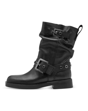Ghete de piele cu bareta decorativa cu catarama, Negru