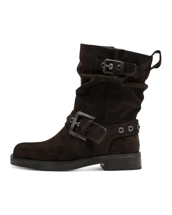 Ghete de piele cu bareta decorativa cu catarama, Maro cognac