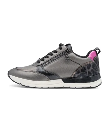 Pantofi sport cu garnituri din piele ecologica si material textil, Gri deschis/Albastru inchis/Argintiu