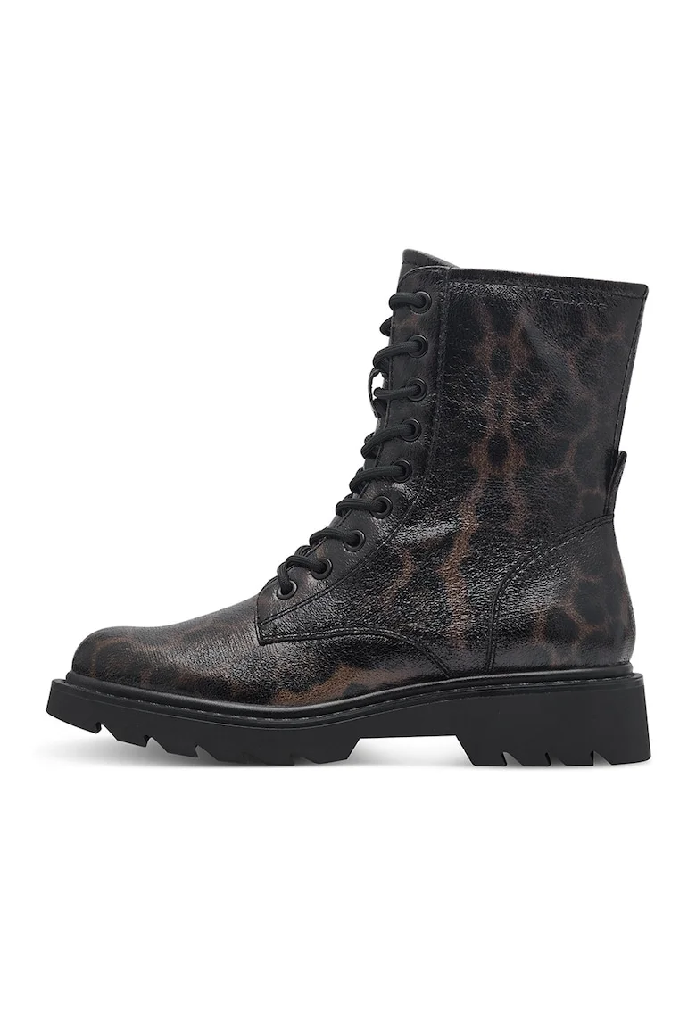 Bocanci demi-wedge cu animal print, Maro inchis/Negru