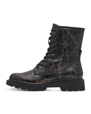 Bocanci demi-wedge cu animal print, Maro inchis/Negru