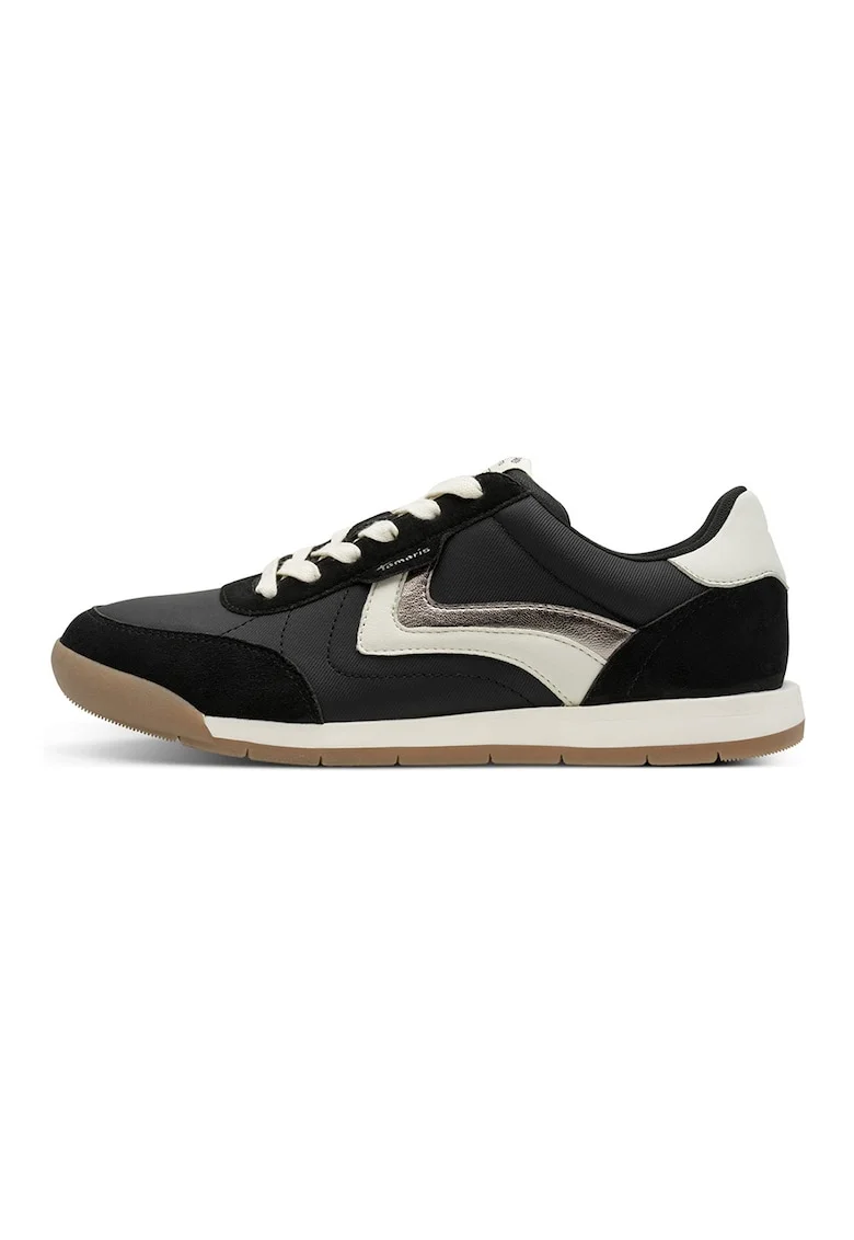 Pantofi sport low cut cu garnituri din piele intoarsa, Negru/Negru stins/Alb murdar