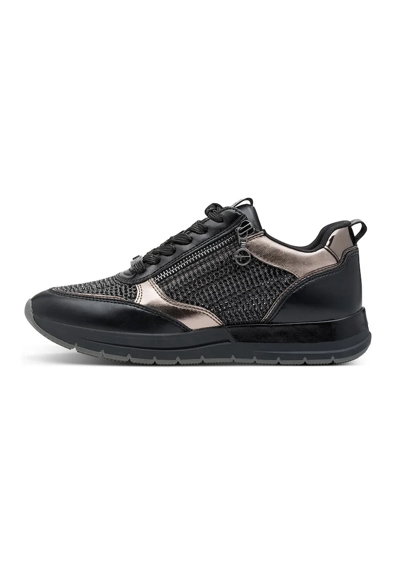 Pantofi sport din material textil cu garnituri din piele ecologica, Auriu/Negru