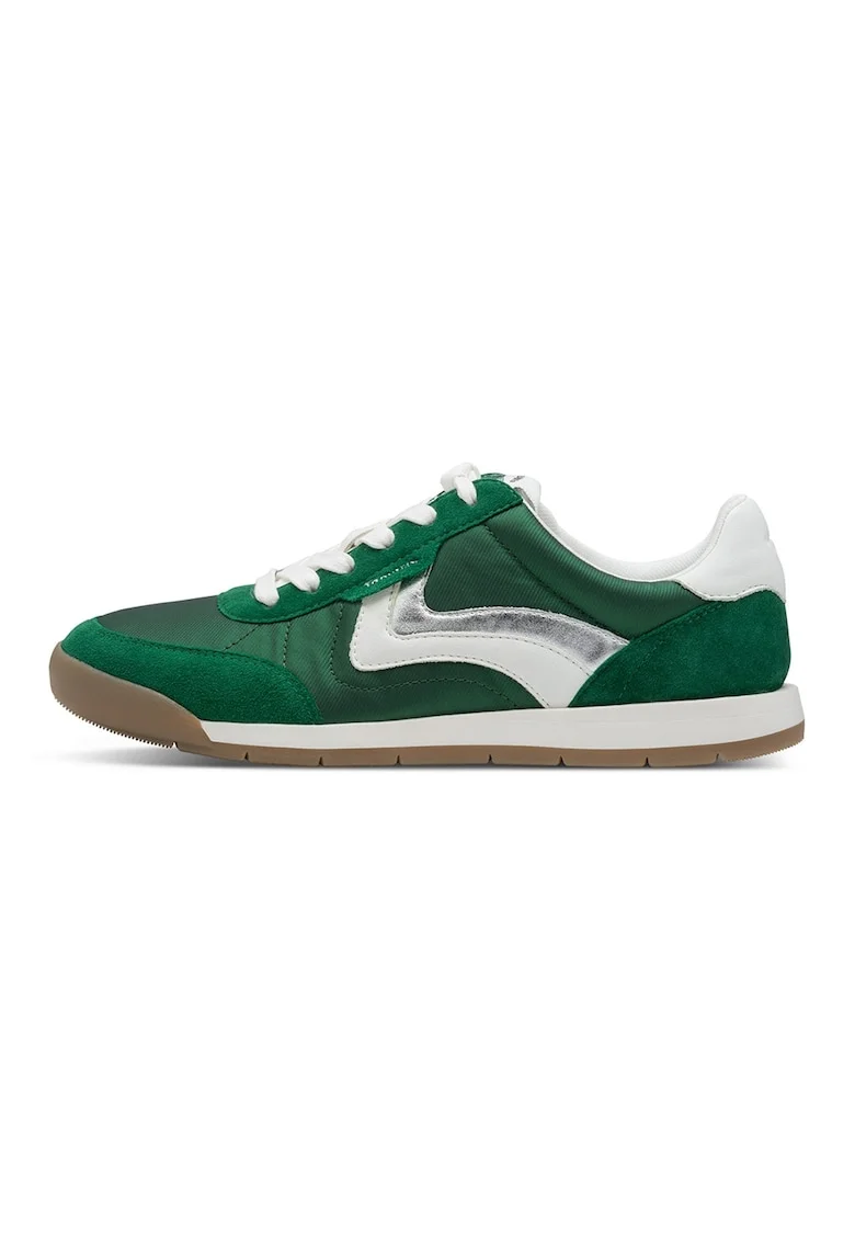 Pantofi sport low cut cu garnituri din piele intoarsa, Verde/Caramel/Alb murdar