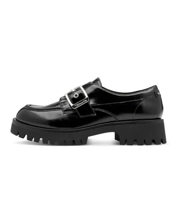 Pantofi din piele ecologica cu bareta cu catarama, Negru