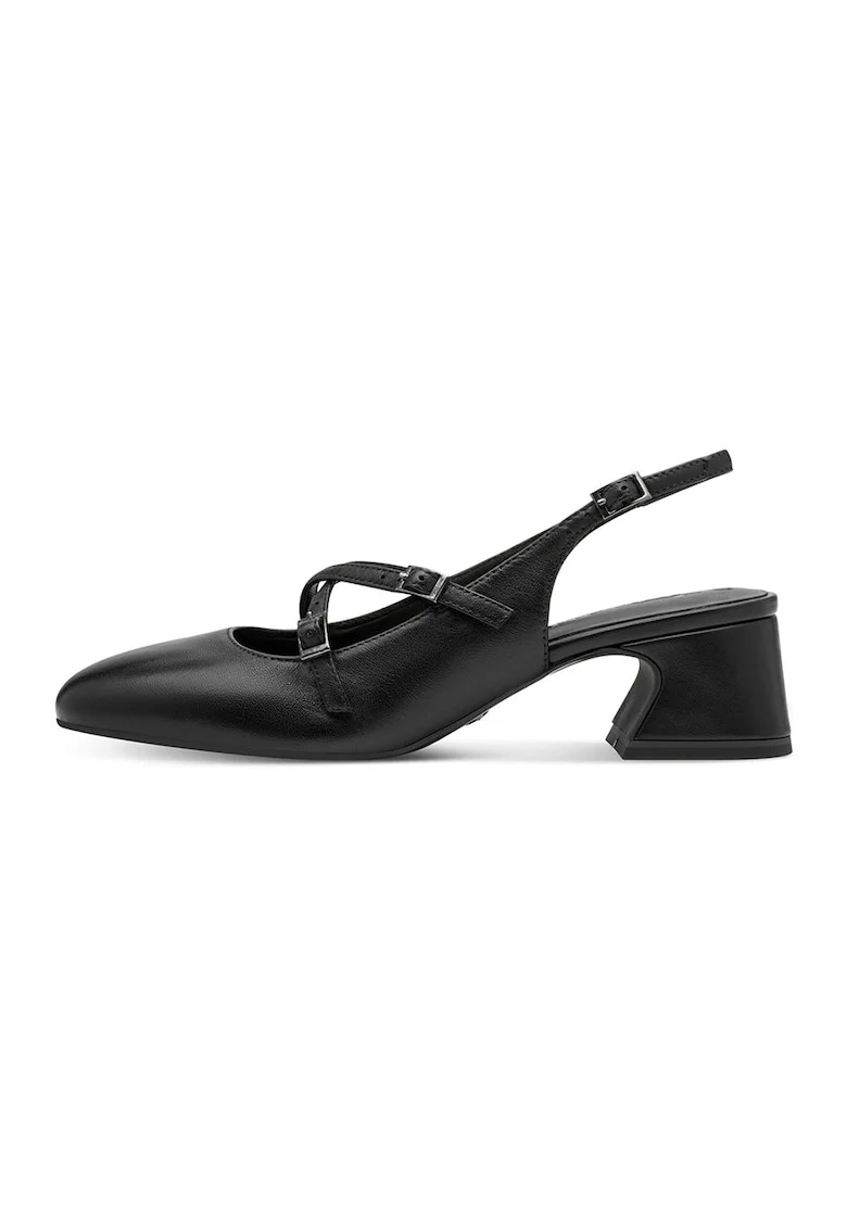 Pantofi din piele cu varf patrat, Negru