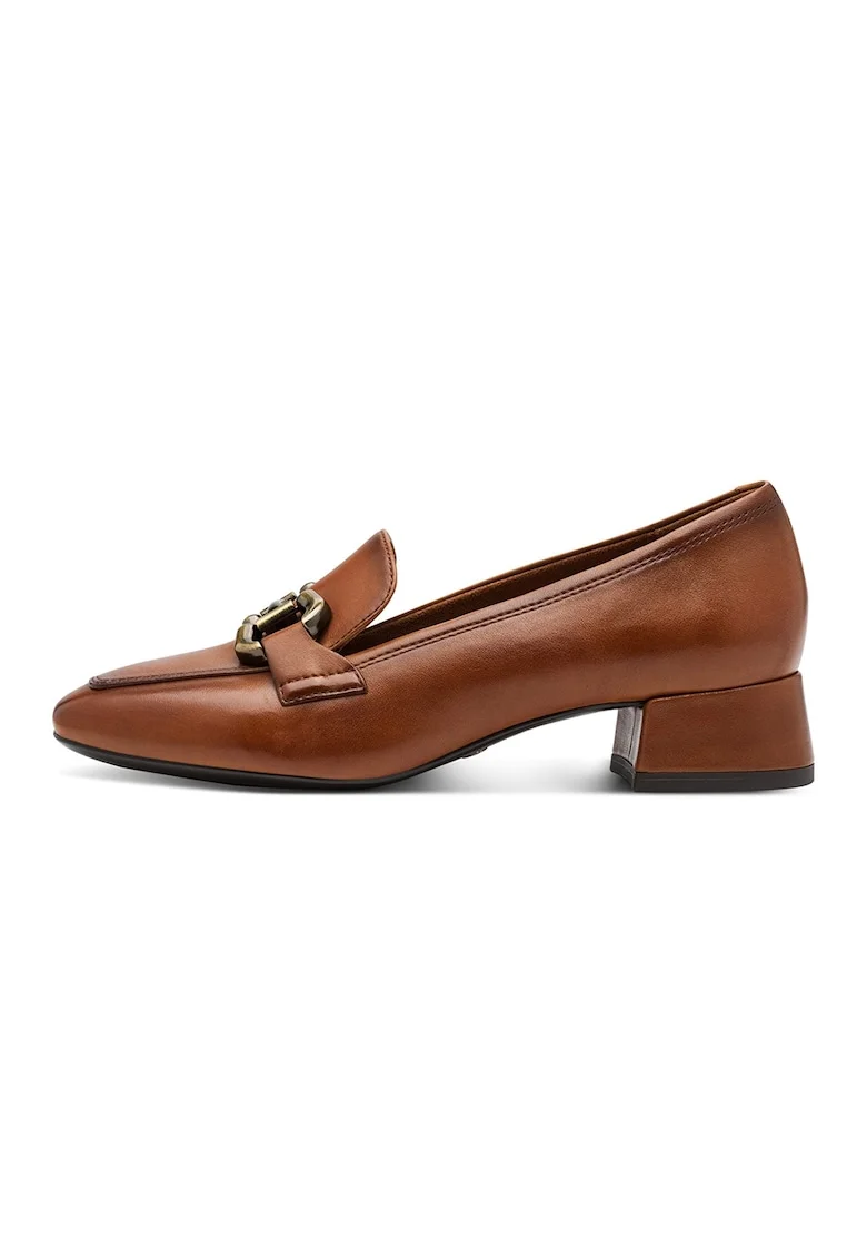 Pantofi din piele cu toc masiv, Caramel