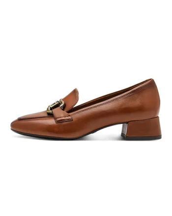 Pantofi din piele cu toc masiv, Caramel