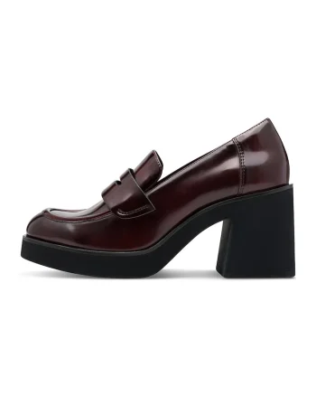 Pantofi din piele ecologica cu toc masiv, Maro inchis/Negru