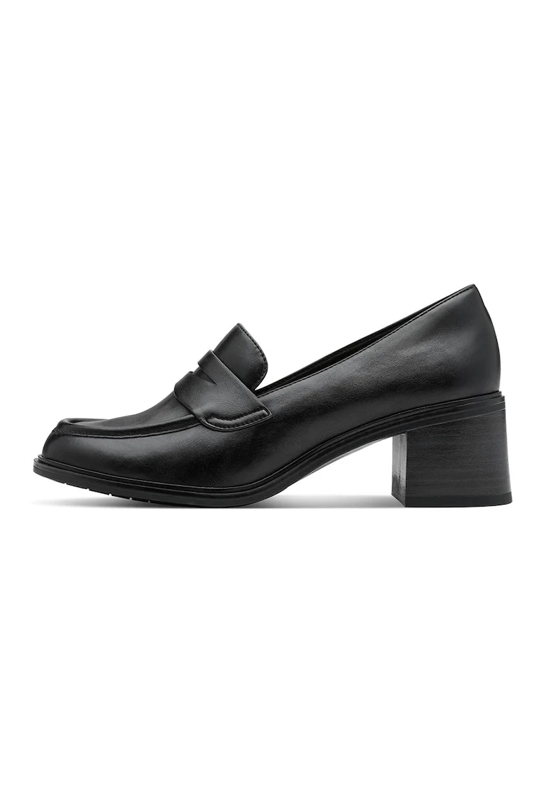 Pantofi loafer de piele ecologica cu toc, Negru