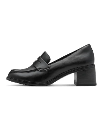 Pantofi loafer de piele ecologica cu toc, Negru