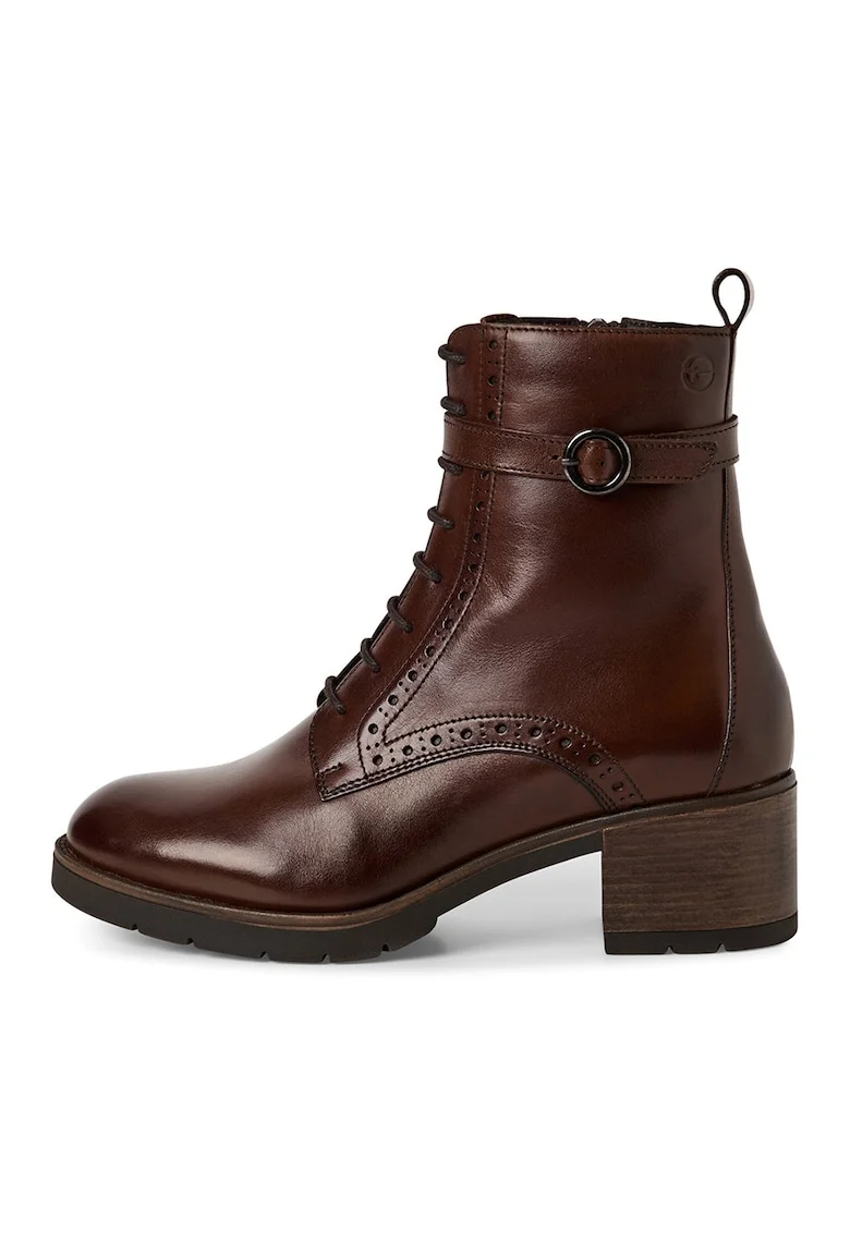 Ghete de piele cu garnituri cu perforatii, Maro cognac